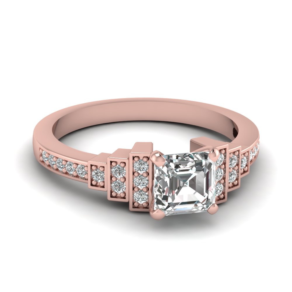 Asscher Pave Set Half Carat Diamond Engagement Ring