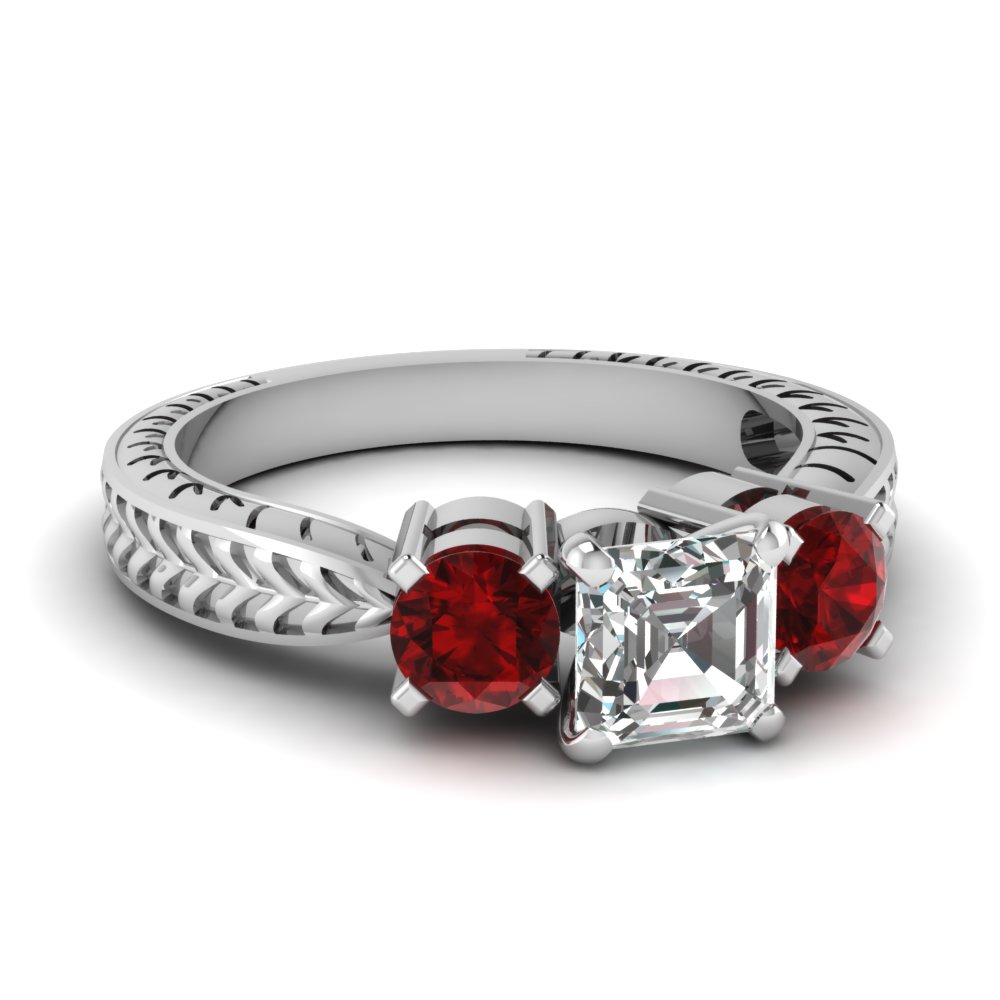 Popular 3 stone Ruby and Diamond Engagement Ring