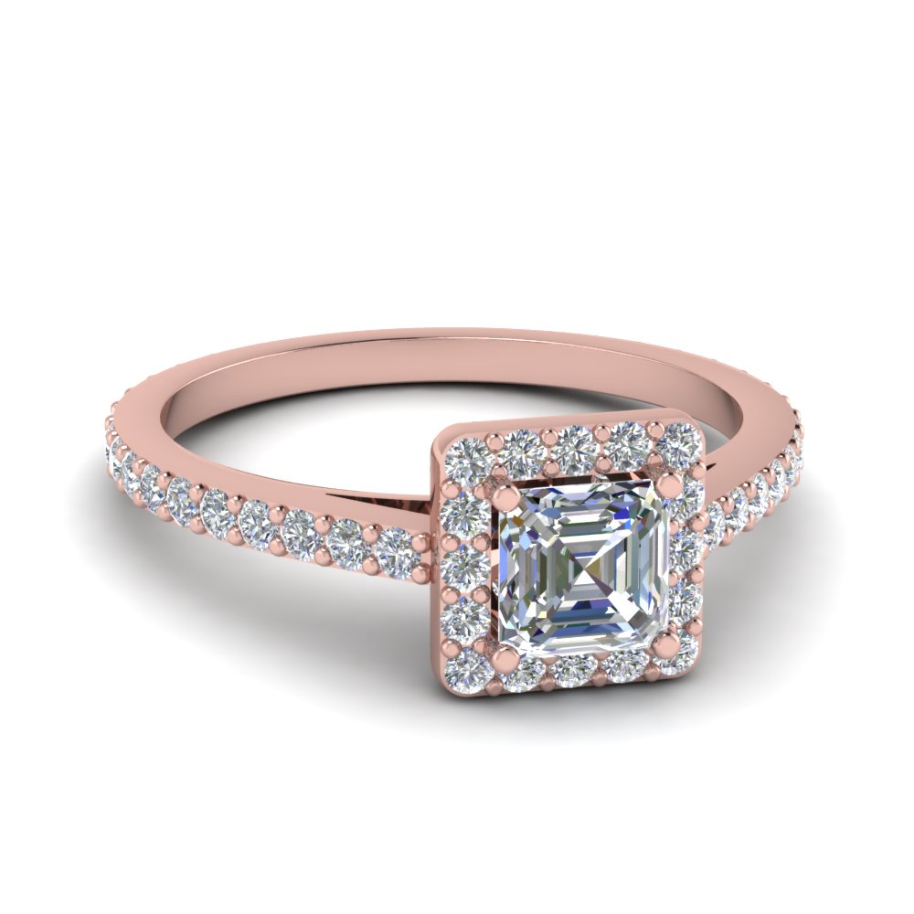 French Prong Asscher Cut Rose Gold Affordable Halo Ring