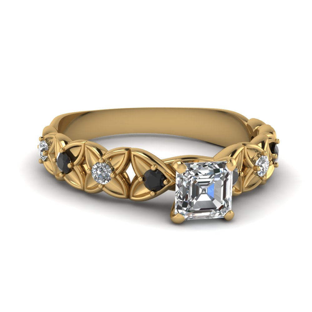 Simple Asscher Cut 3 Stone Engagement Ring In 14K White Gold