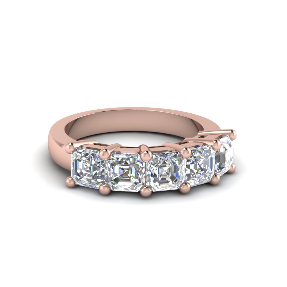 2.5 CT Asscher Cut Five Stone Diamond Mothers Ring