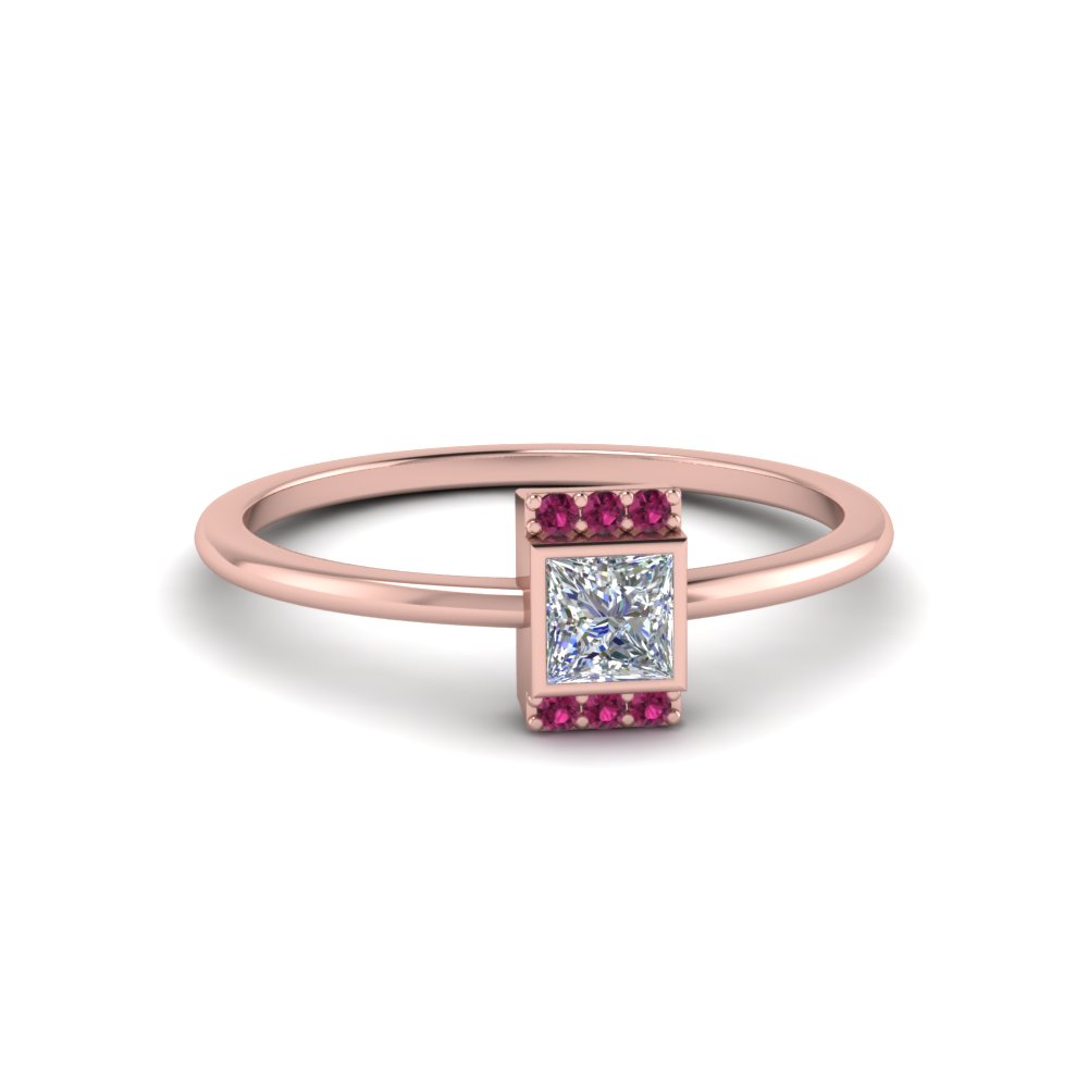 Bezel Set Princess Cut Promise Ring With Pink Sapphire