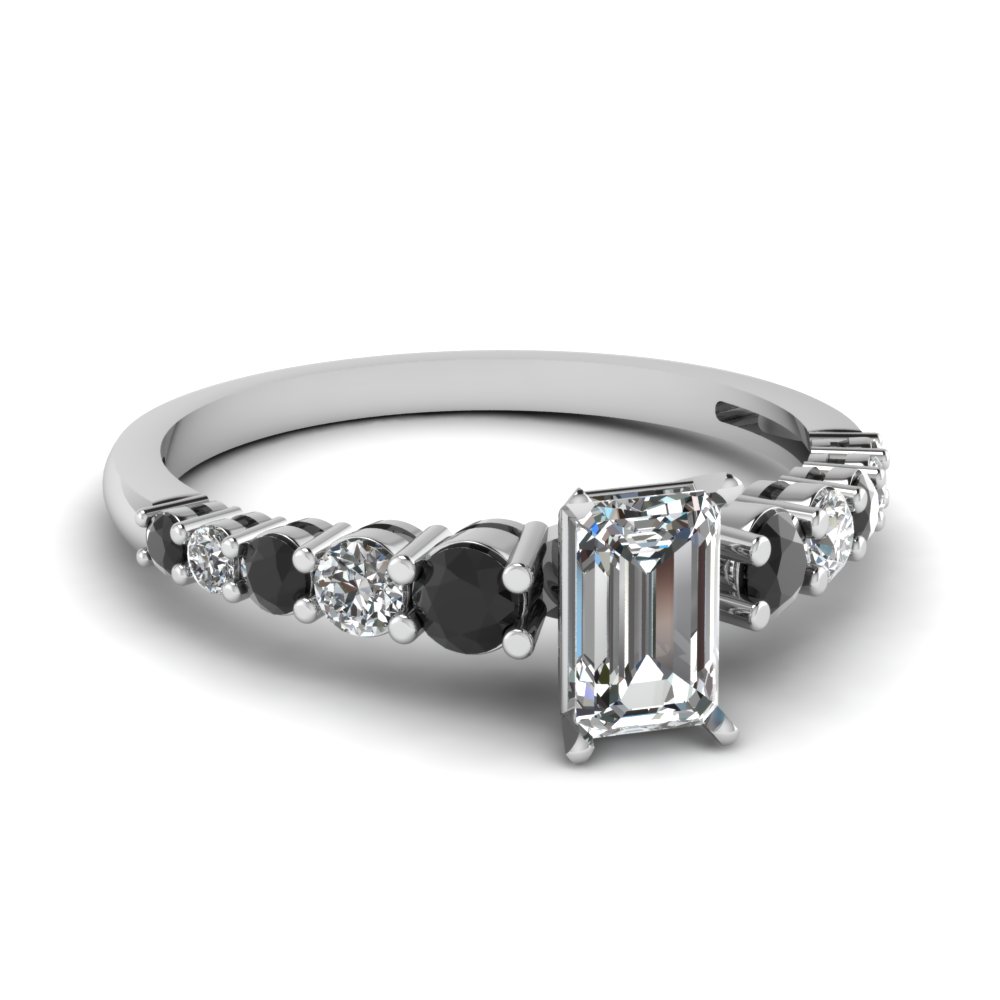 Emerald cut black diamond engagement rings