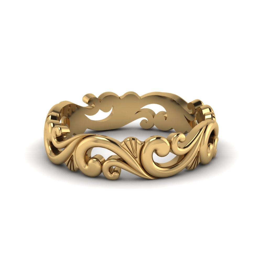 Filigree Simple Gold Wedding Band For Women In 14K Yellow