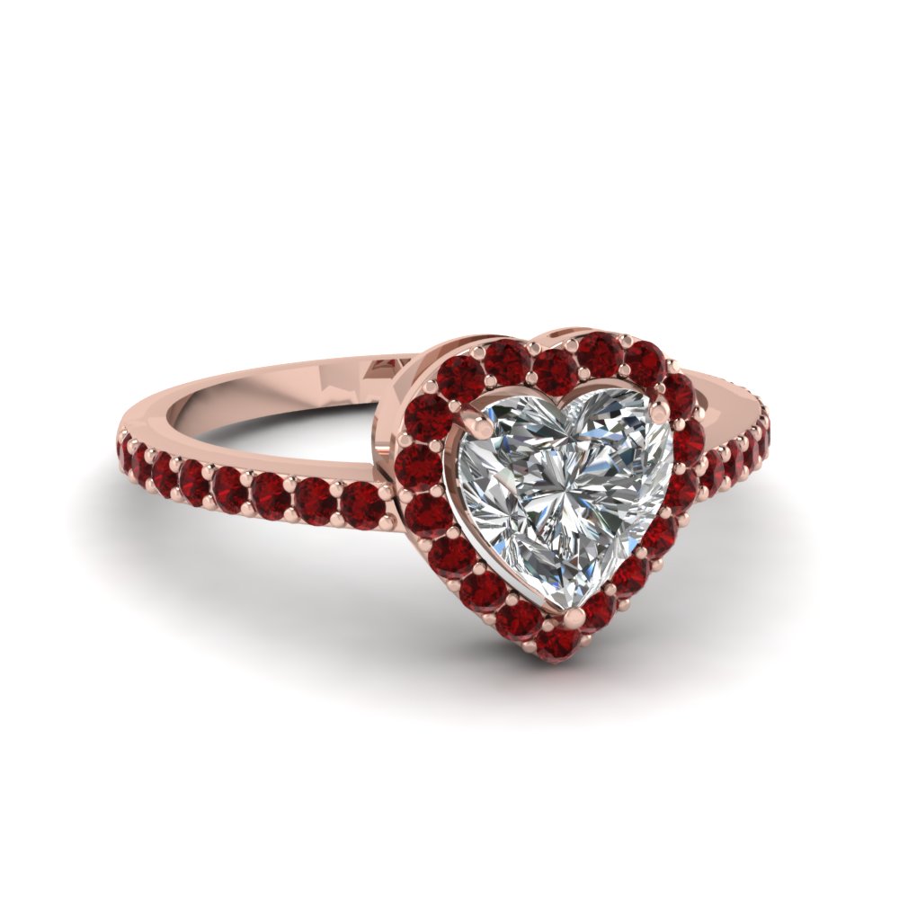 Heart Shaped Halo Ruby Beautiful Engagement Ring