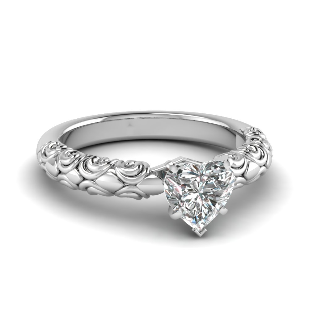 Filigree Heart Shaped Diamond Engagement Ring