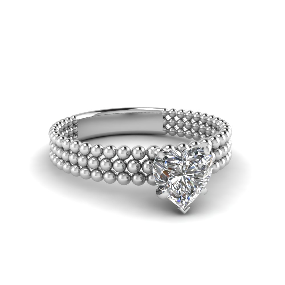 White Gold Tri Bead Diamond Engagement Ring