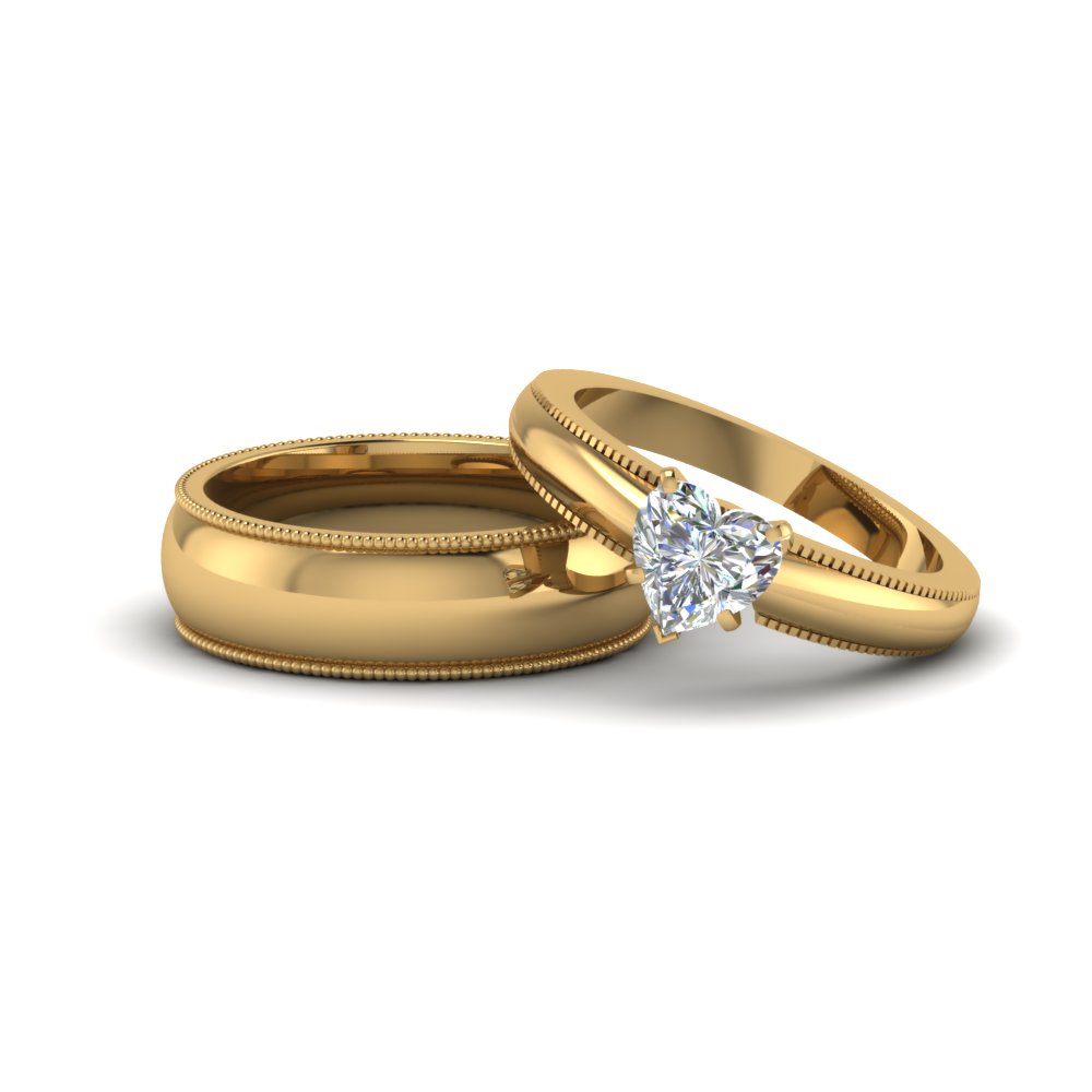 Heart Shaped Matching Wedding Rings for Couples