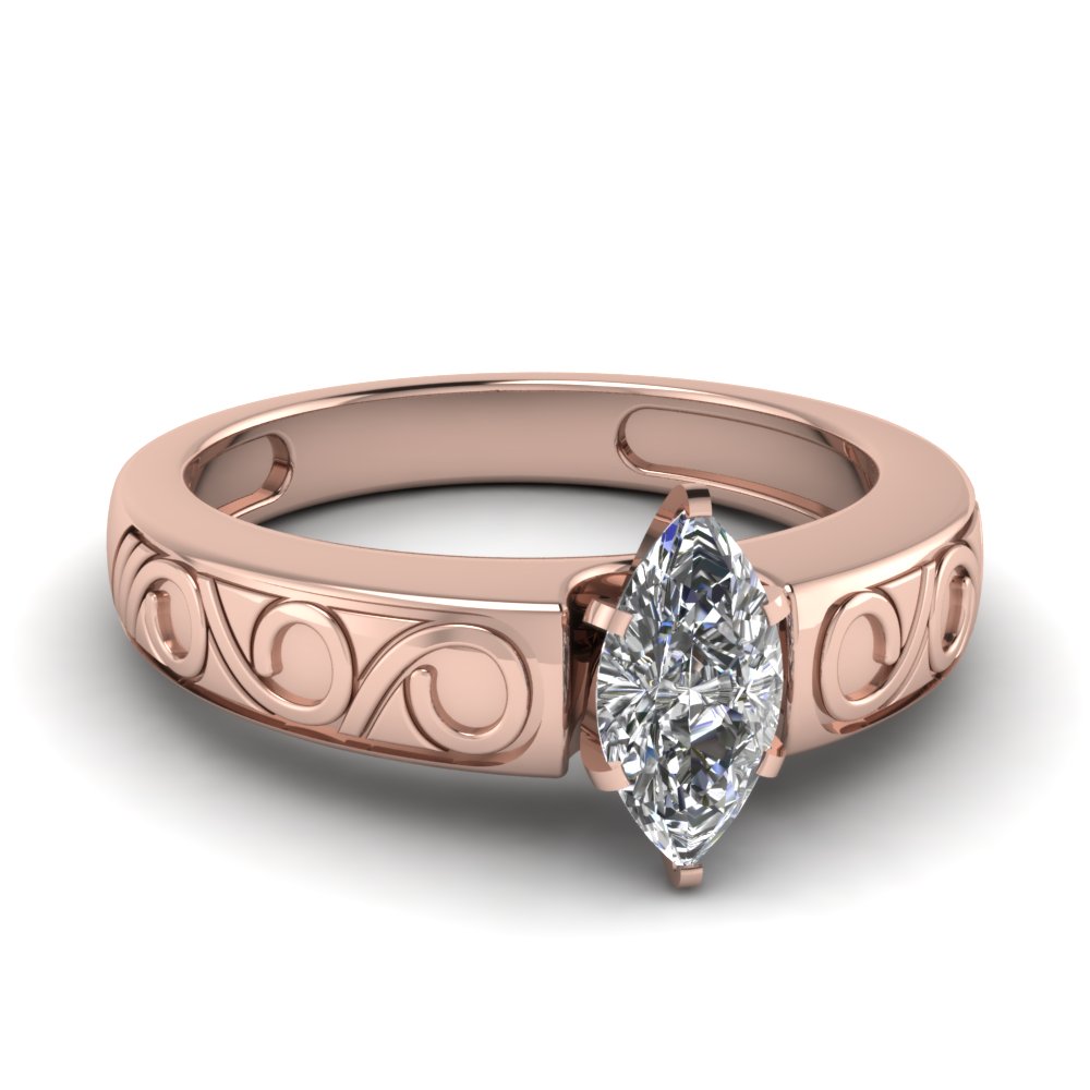 Floral Rose Gold Solitaire Diamond Engagement Ring