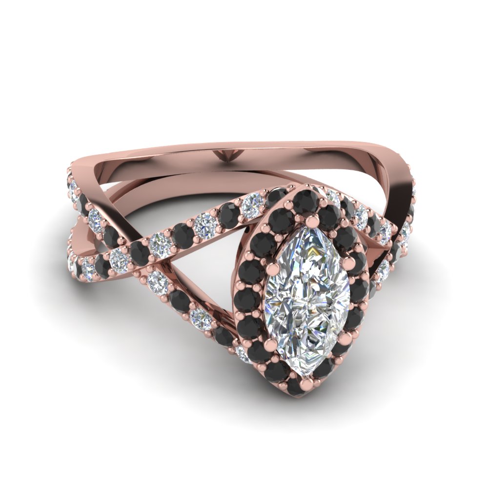 1.5 Marquise Halo Black Diamond Split Engagement Ring