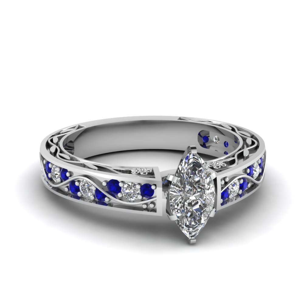 White gold diamond sapphire engagement rings