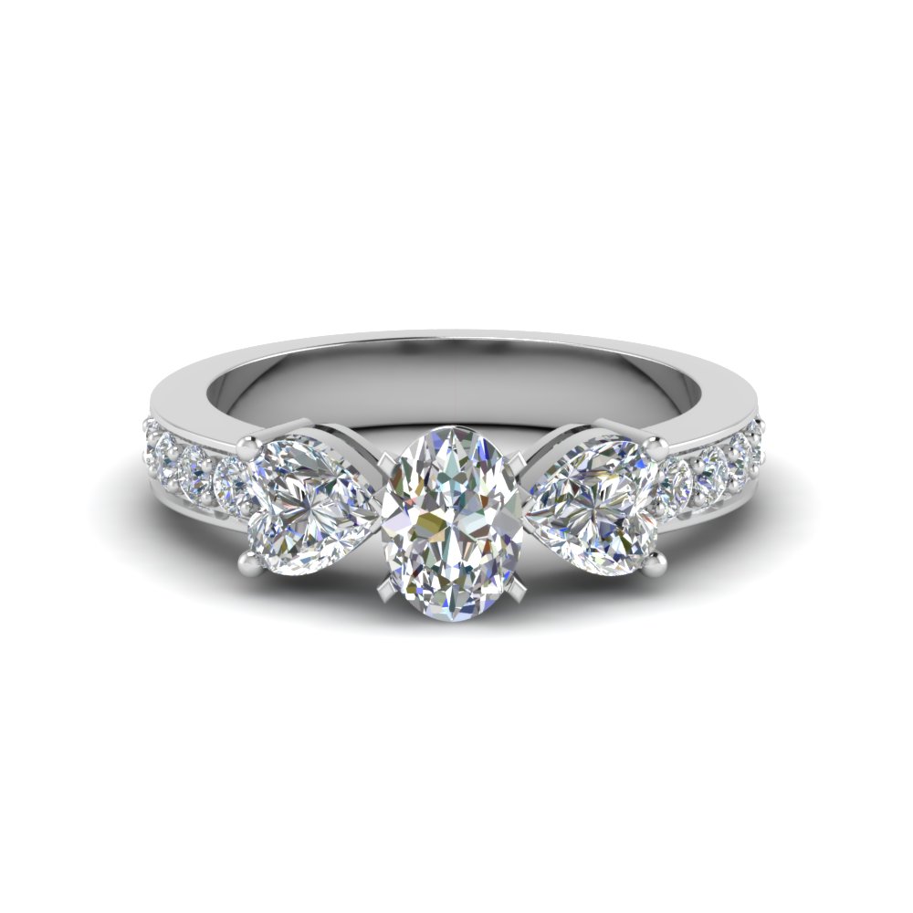 Pave Three Stone Accent Engagement Ring