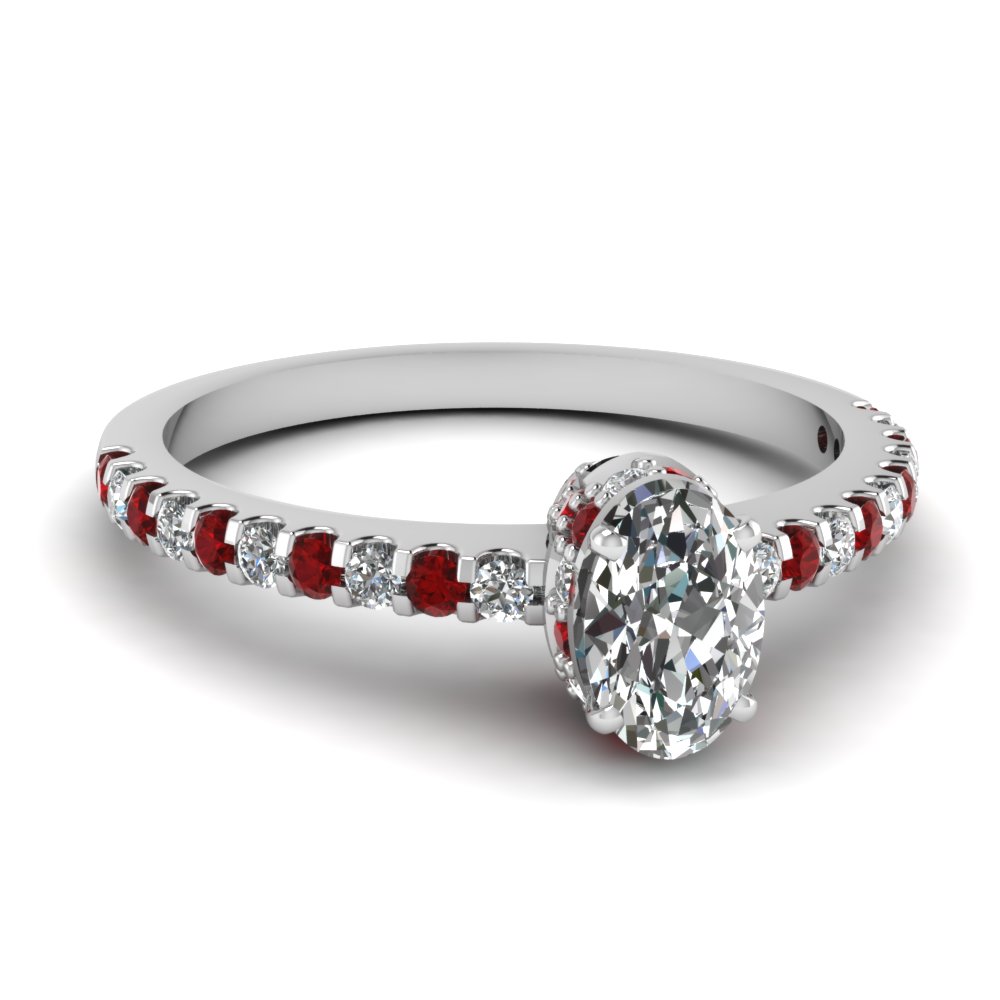 Oval Micro Pave Crown Set Antique Ruby Engagement Ring