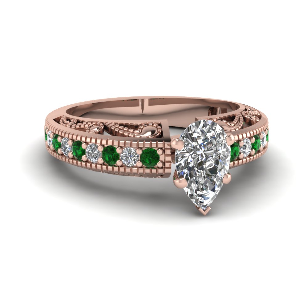 Filigree Accents With Round Side Stones Rose Gold Ring