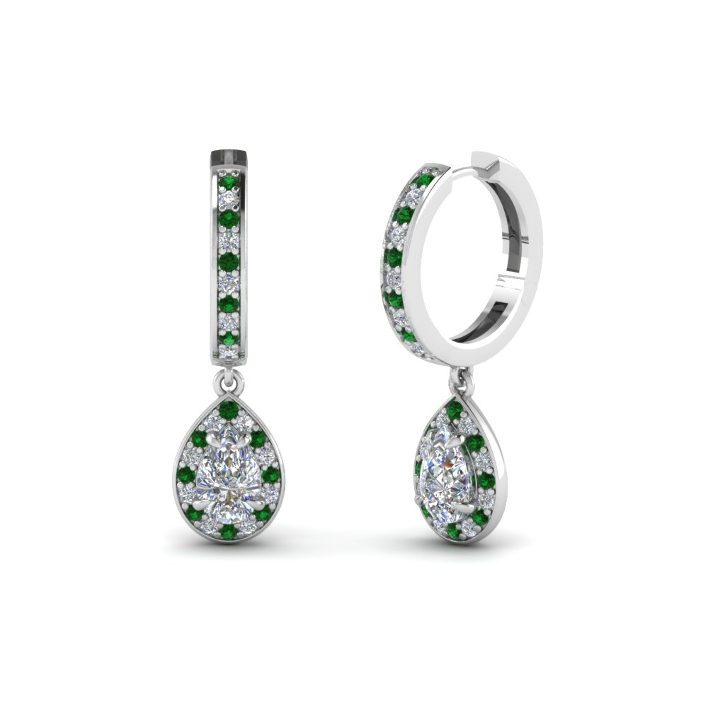 Halo Hoop Earring with Green Emerald in 950 Platinum