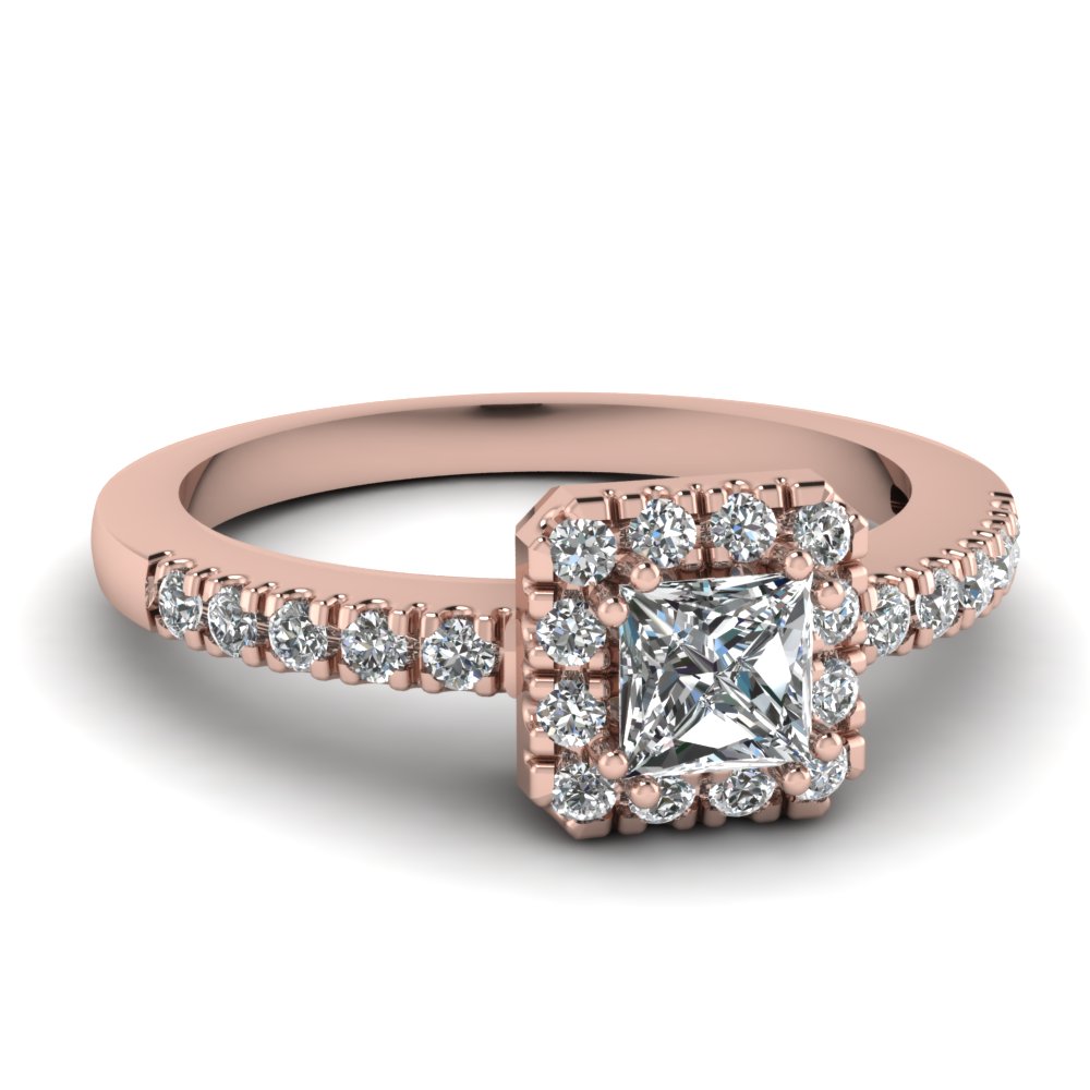 Square Halo Pink Gold Engagement Ring