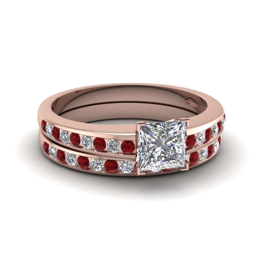 Design Your Own Channel Set Diamond and Ruby Wedding Band Sets