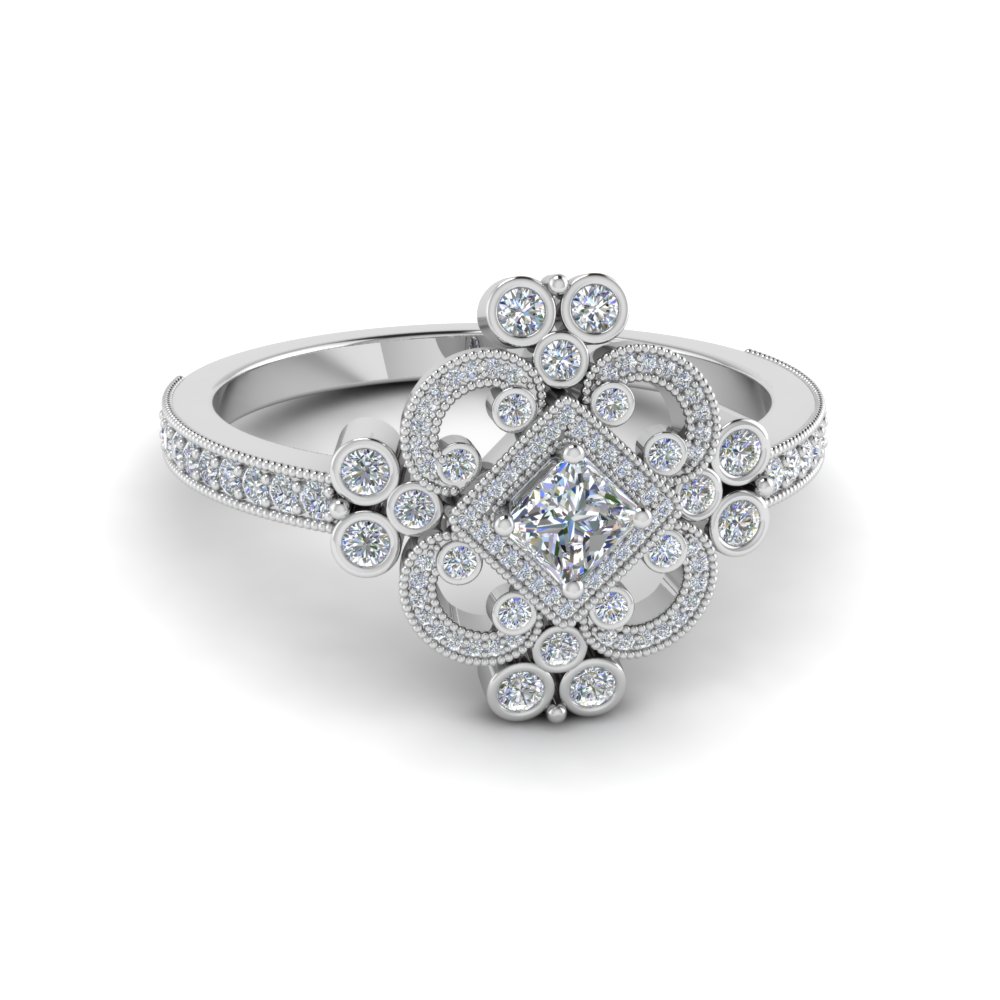 Edwardian Vintage Look Princess Cut Diamond Ring