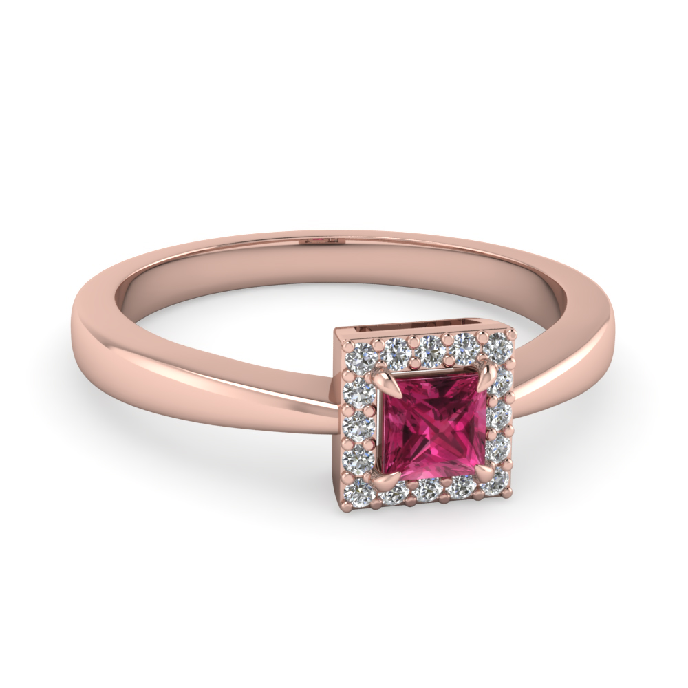 Square Halo Diamond and Sapphire Gemstone Ring