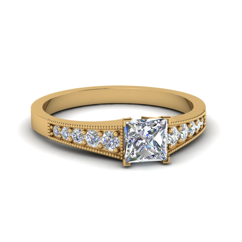 Milgrain Modern Princess Cut Diamond Ring