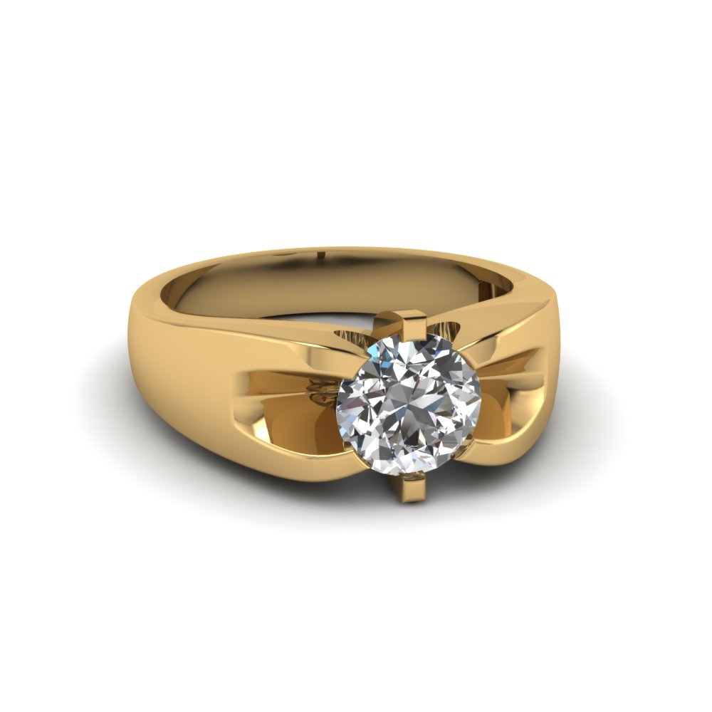 prong set round diamond mens wedding rings in 14K yellow gold FDMR125ROR NL YG