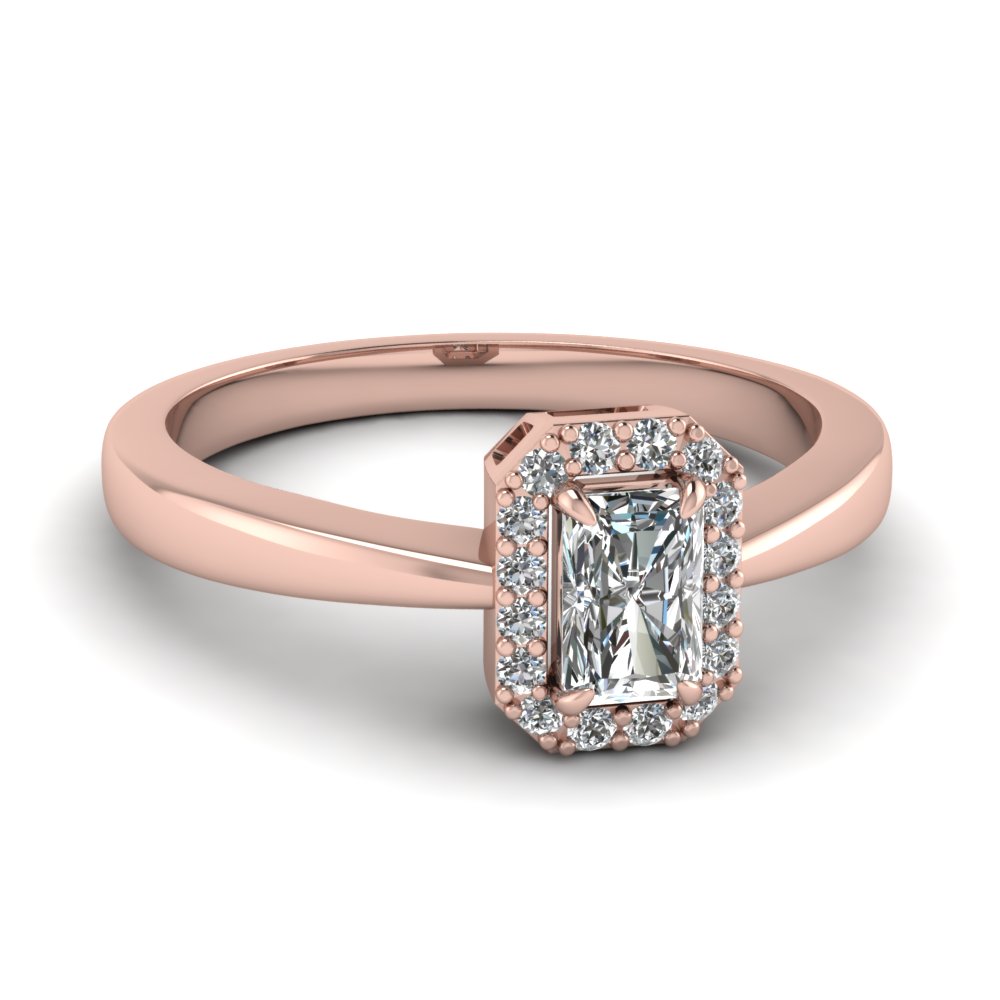 Rose gold Radiant Cut Halo Engagement Ring