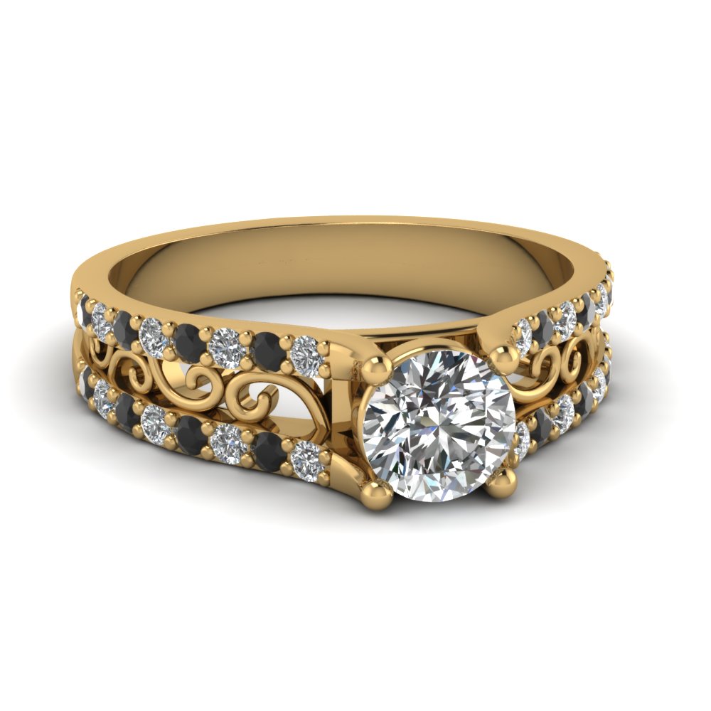 Black diamond filigree engagement rings