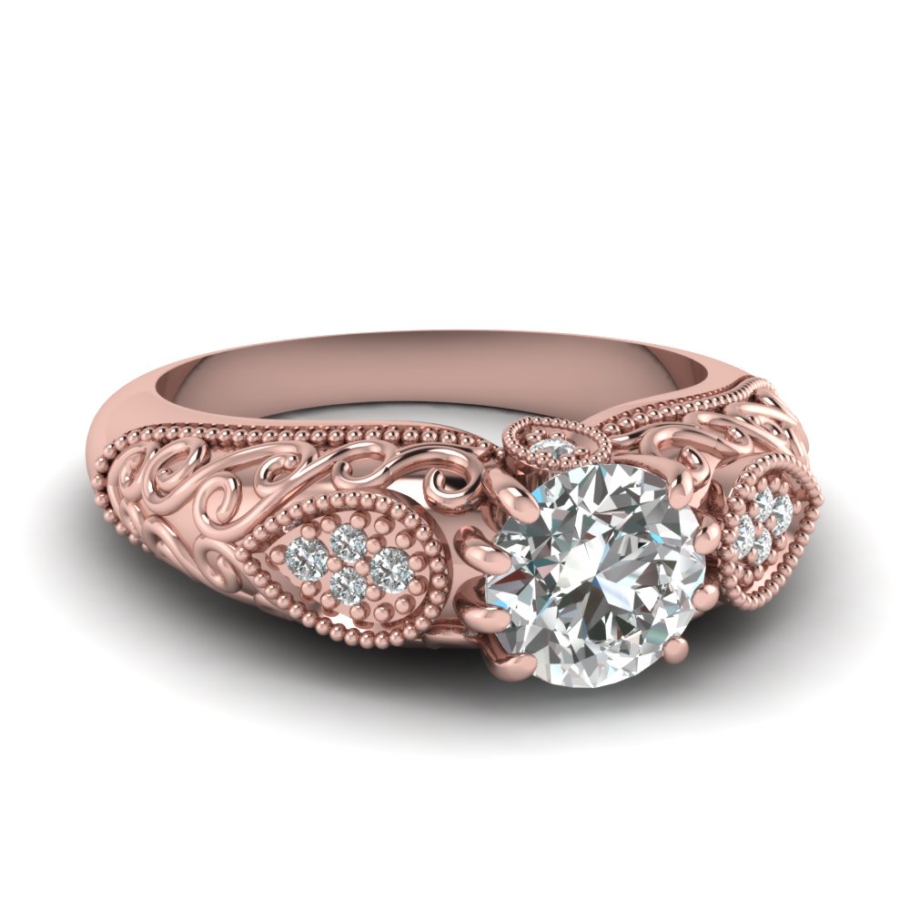Milgrain Bordered Round Diamond Vintage Engagement Ring