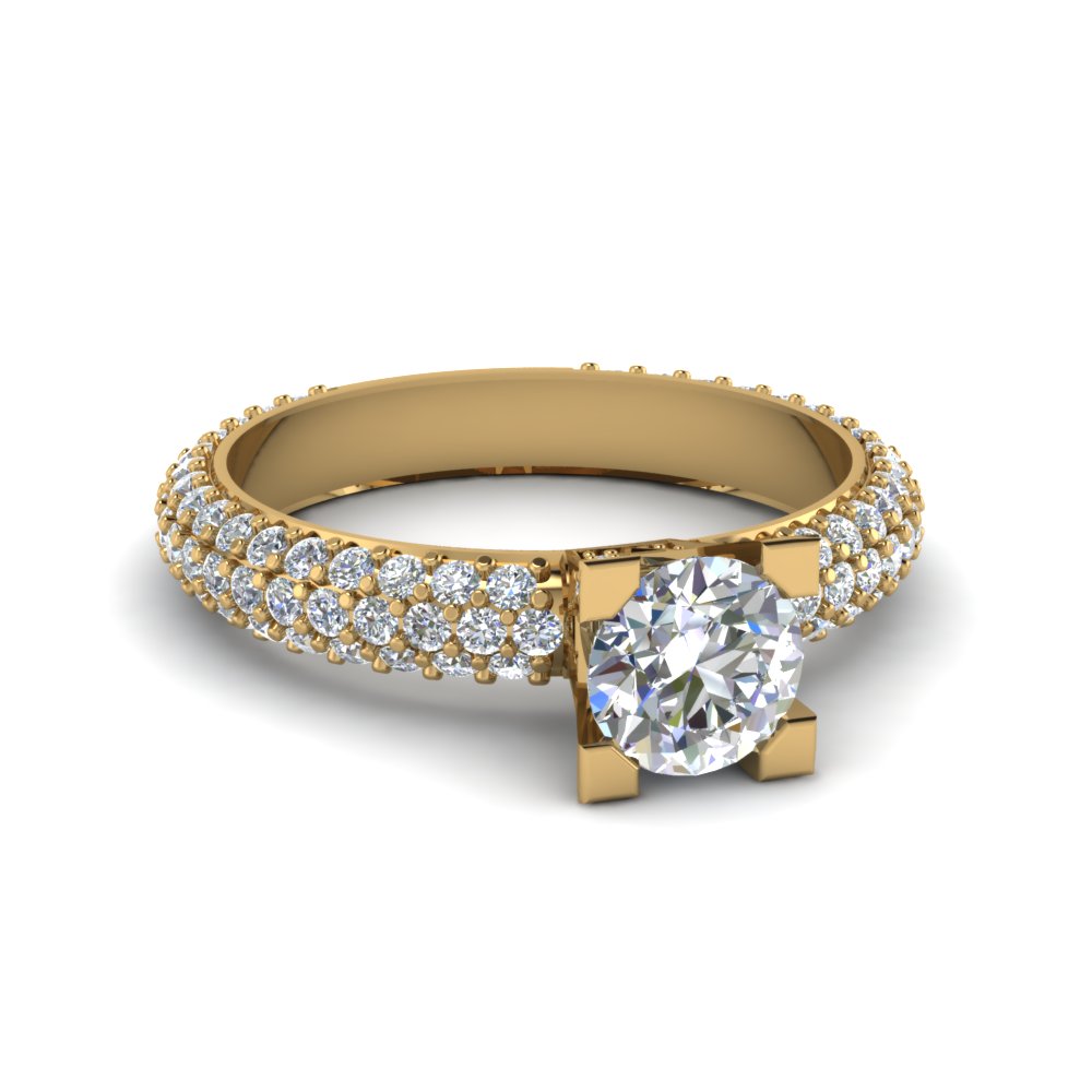 Triple Row Pave Set Round Diamond Ring