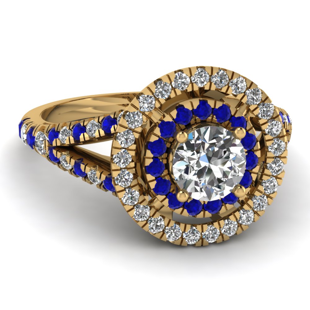 French Prong Set Sapphires And Diamonds Antique Double Halo Ring