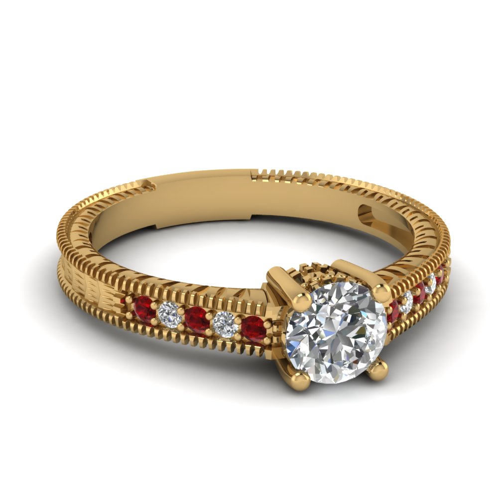 Antique Yellow Gold Diamond and Ruby Preset Engagement Ring
