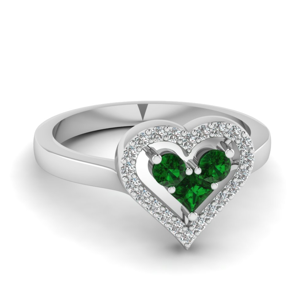 Green Emerald Heart Shaped Diamond Ring