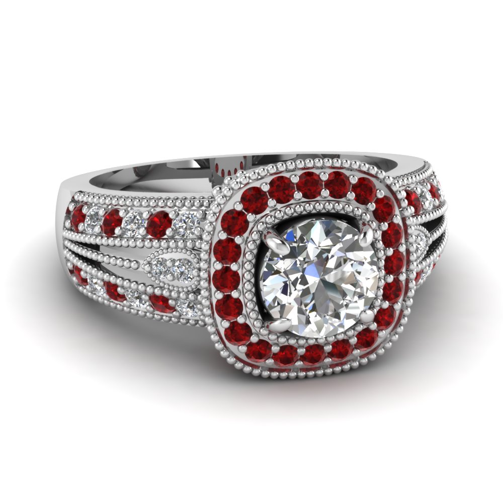 Ruby and Round Diamond Offbeat Engagement Ring