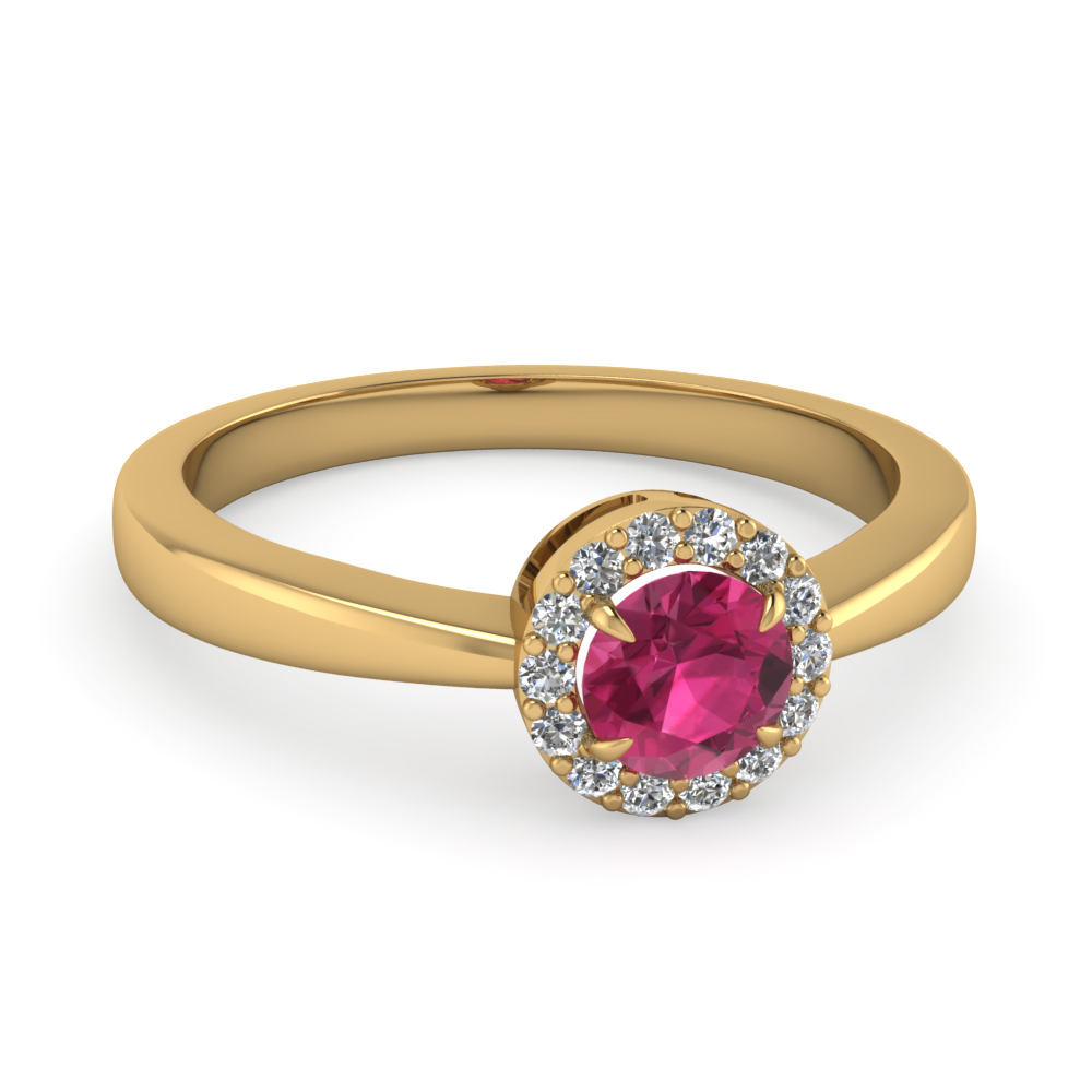 Round Pink Sapphire Halo Diamond Promise Ring
