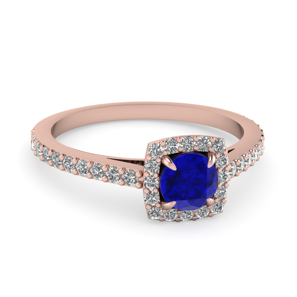 Halo Diamond And Blue Sapphire Gemstone Ring