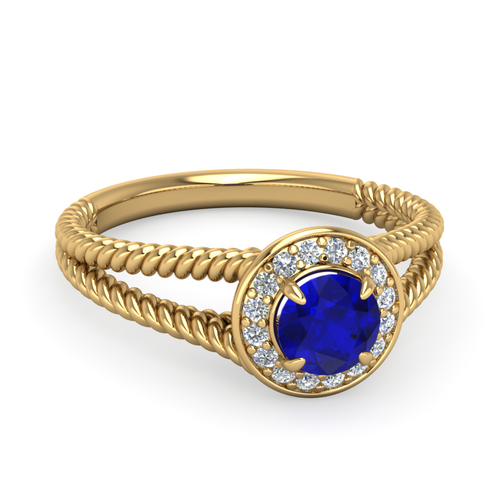 Pave Halo Diamond And Sapphire Gemstone Ring