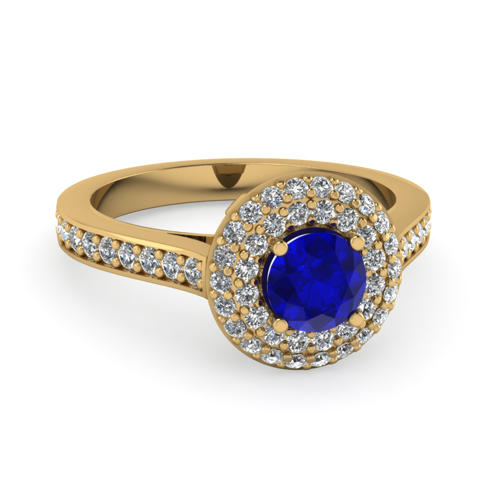 Blue Sapphire Double Halo Diamond Promise Ring