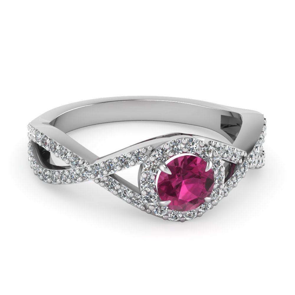 Intertwined Halo Diamond And Sapphire Gemstone Ring