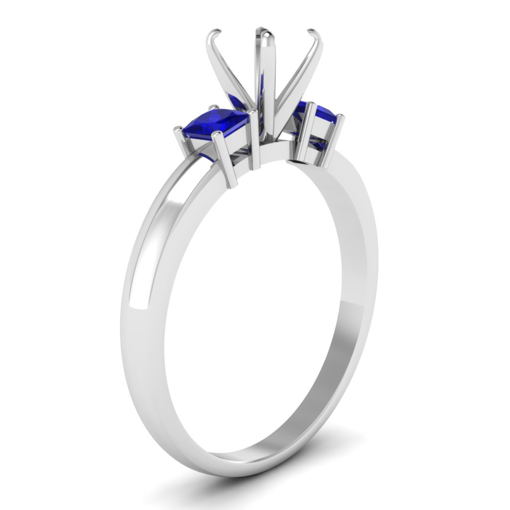Princess cut Blue Sapphire 3 stone semi mount engagement ring