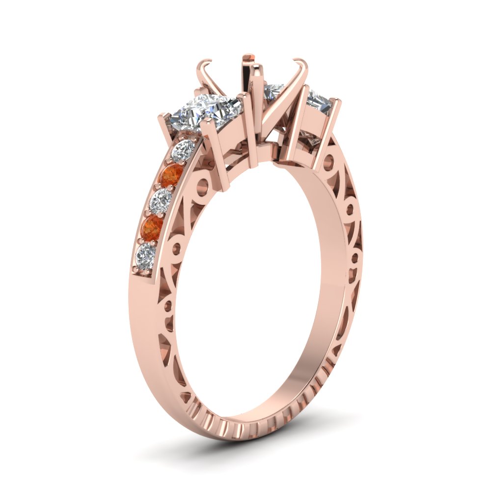 Gold Princess Cut Semi Mount Vintage Engagement Rings