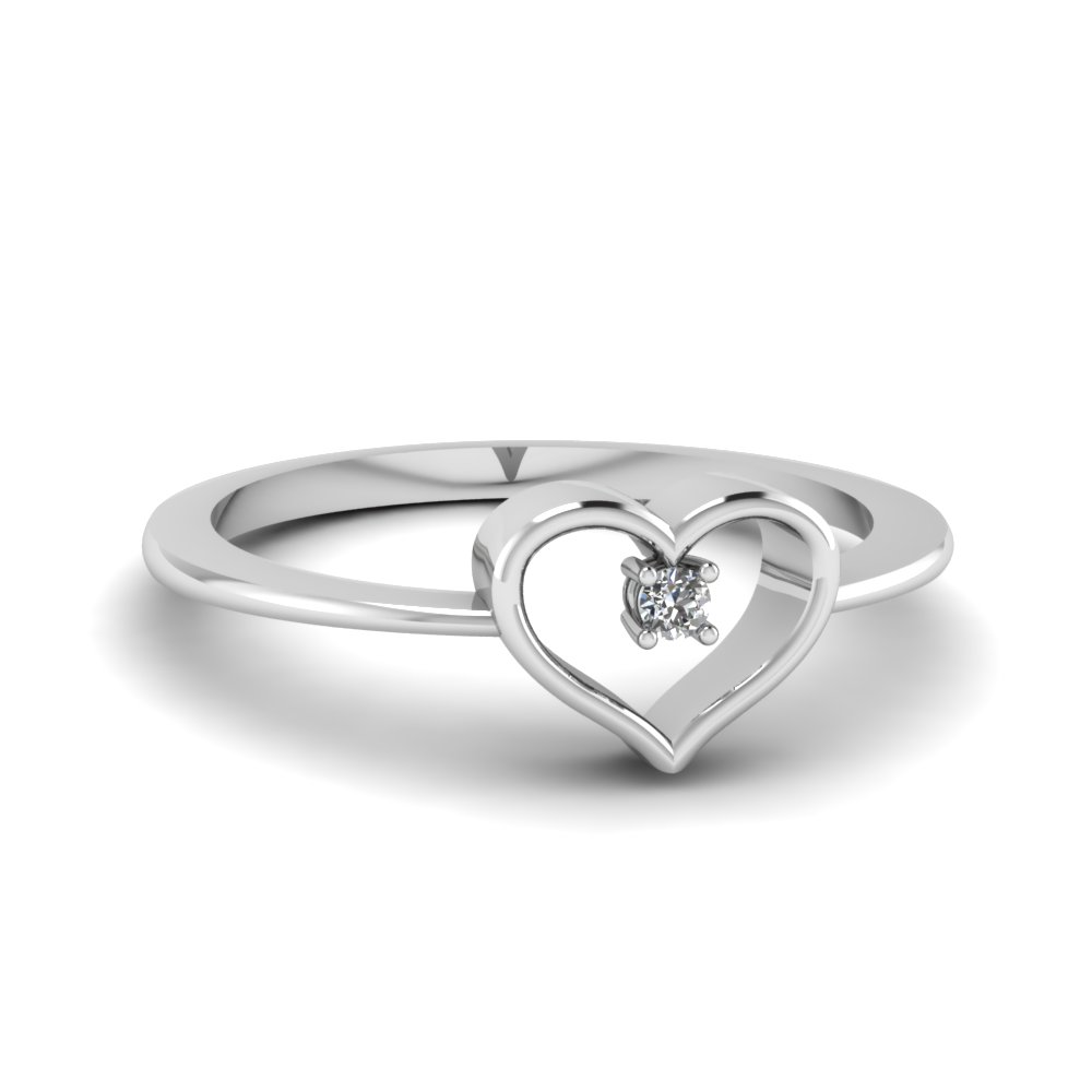 .925 Ladies White Gold Finish Heart Diamond Engagement Wedding Promise Band Ring 