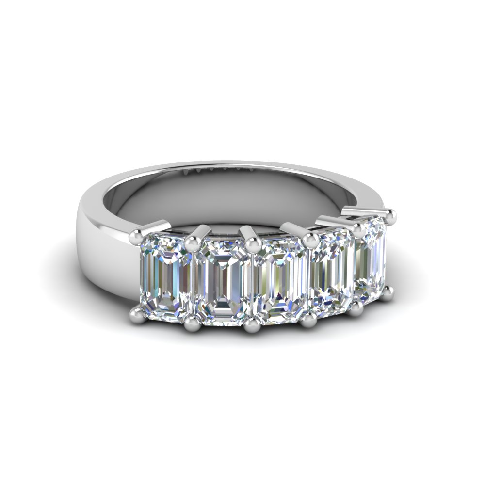 2.5 CT Emerald Cut Five Stone Mothers Ring Band
